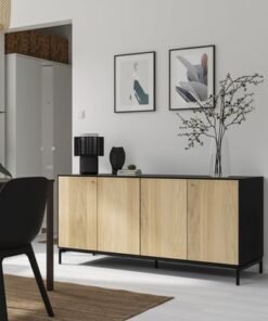Alternative view of Sideboard, black/oak veneer, 161x52x75 cm