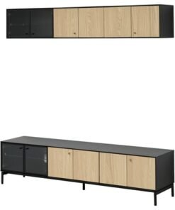 TV storage combination, black/oak veneer, 181x42 cm