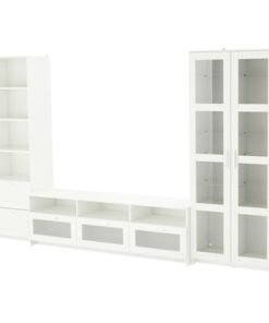 TV storage combination/glass doors, white, 320x41x190 cm
