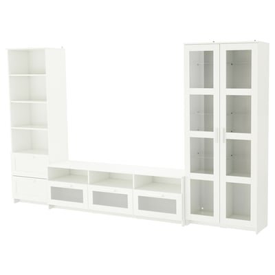 TV storage combination/glass doors, white, 320x41x190 cm
