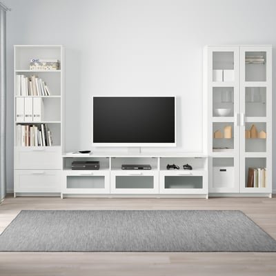 TV storage combination/glass doors, white, 320x41x190 cm - Image 2