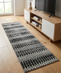 Noon East Carpet Rug Woven with Soft Texture |Neo Matrix Design  - Grey  | Size - 60x230 cm - 2x7.5 ft |For Bedside runners, In front of TV units, Entry Hallway