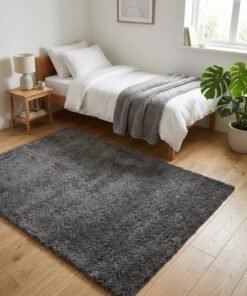 Noon East Carpet Shaggy Rugs with Soft Texture, Color - Dark Grey, Size - 120x170 cm - 4x5.5 ft, Design - Velvo Satin, Ideal  for Mid-Small sized Family room, Bedroom with twin or queen beds, Home office, Entry hallways, Foyers or Balcony