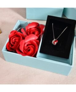 Eternal Red Roses & Heart Necklace Gift Set – Elegant Jewelry Box with Artificial Flowers, Perfect for Valentine's Day, Mother's Day, Birthday & Anniversary