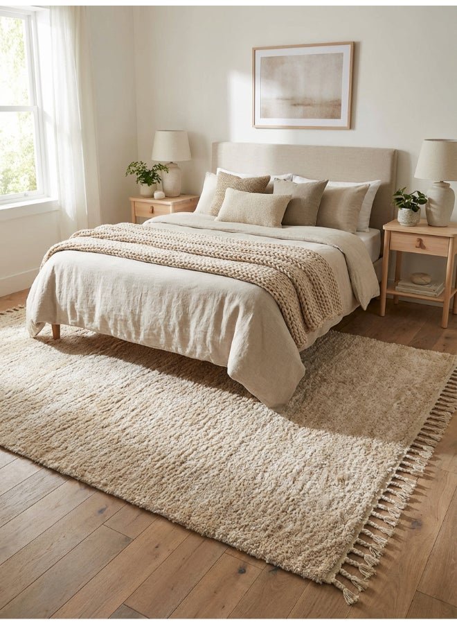 Noon East Carpet Shaggy Rugs with Soft Texture, Color - Beige, Size - 160x230 cm - 5x7.5 ft, Design - Nimbus Plush , Ideal for Medium Sized Family room, Bedroom with queen beds, 4-6 seater Dinning area, Entry hallways & Foyers