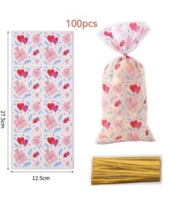 2025 Valentine's Day Romantic Gift Bags Candy Snack Packaging Bags Plastic Bags 100 Pcs