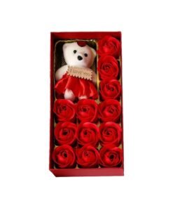 Home Smart Artificial Rose and Teddy Bear - 12Pcs Rose and a Teddy Bear with beutiful Gift box for Wife, Girl Friend, Mother and Sisters on Birthday, Valantine Days, Anniversary, Eid or Special Occasions