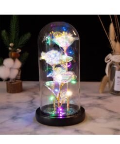 MONOGUE Galaxy Rose Flower Gift Colorful Artificial Rose Flower Gifts Forever in Glass Dome