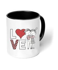 PRINTSHOP4ME Happy Valentine Day with a Black Two-Tone Coffee Mug - Perfect for Couples - Gift for Your Loved One - Gifts for Him Husband - Dad - Boyfriend on Valentines Day