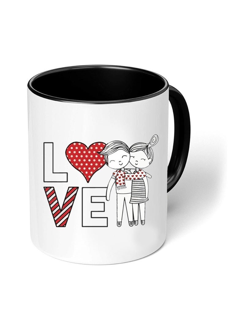 PRINTSHOP4ME Happy Valentine Day with a Black Two-Tone Coffee Mug - Perfect for Couples - Gift for Your Loved One - Gifts for Him Husband - Dad - Boyfriend on Valentines Day