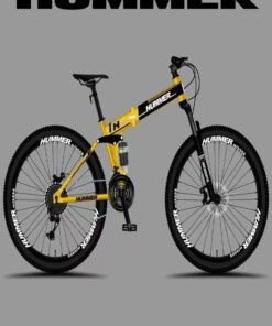 Hummer Folding Bike 26 Inch, Carbon Steel Frame, 21 Speed, Front Suspension, Spoke Wheel, Dual Disc Brake, Yellow