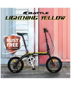 Battle 16 Inch Lightweight Folding Bike - Foldable Bicycle For Men & Ladies & Kids (Lightning Yellow)