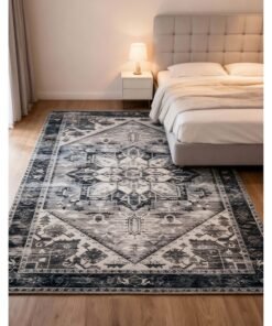 Noon East Carpet Rug Anti-Slip-  Size- 122x183 cm - 4x6 ft | Royal Heritage Design | Color- Smoke Black| Ideal as Carpets for Living room, Bedroom, Office, Entry hallways, Foyers or balcony