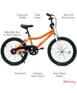 Whimsy Classic 20" Kids Bike 2-Minute Assembly, Handbrake, Child-Friendly Cycle, Adjustable Saddle Orange