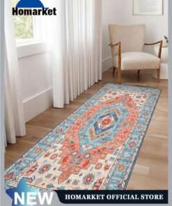 HomarKet Boho Washable Runner Rug, 60X160CM Rug Runner Non-Slip Vintage Rust Hallway Kitchen Runner Rug Ultra Soft Print Distressed Tribal Floor Carpet Runner for Bedroom Bathroom Laundry Living Room