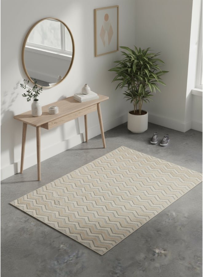 Noon East Carpet Rug Chevron Classic Design - Cream | Size - 120x170 cm - 4x5.5 ft | For Mid-Small sized Family room, Bedroom with twin or queen beds, Home office, Entry hallways, Foyers or Balcony