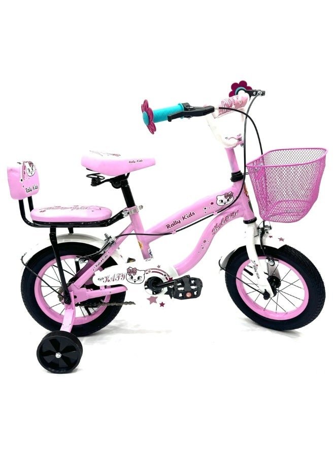RALLY BICYCLE 12-Inch Kids Bike For Girls | 12-Inch Wheel Size| With Training Wheels |Chain Cover | Basket And Rear Seat | Light Pink