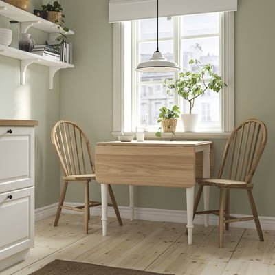 Table and 2 chairs, oak veneer white/acacia, 74x134/80 cm - Image 2