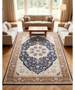 Noon East Carpet Rug Anti-Slip-  Size- 183 x 275 cm - 6x9 ft | Royal Heritage Design | Color- Night Blue & Brown| Ideal as Carpets for Living room, Bedroom & Office