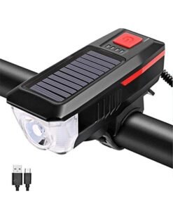 Thiglis Solar Powered Bike Lights, Front Bicycle Light, 3 Super Bright Modes, Supports Solar Power and USB Charging, IPX4 Waterproof, for Mountain Bikes, Road Bikes and Night Cycling