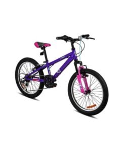 Spartan 20" Cypher Girls Mountain Bike | Front Suspension, 6-Speed Shimano Gears, Steel Frame, Adjustable Saddle | MTB for Girls Ages 6 to 9 | Teal & Purple Design with Knobby Tires for Trail Riding | SP-3228