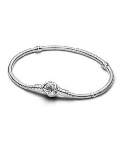 Pandora Moments Rose in Bloom Clasp Snake Chain Bracelet