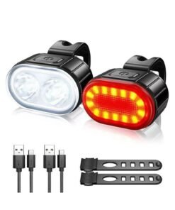 REOCLE Bicycle Front and Rear Light Set USB Rechargeable LED Bike Light Night Riding Flashlight Shockproof PC Case Waterproof Bike Headlight and Taillight Easy to Install