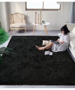 COMFY ANTI SKID BEDROOM/LIVING ROOM BLACK FUR SOFT & FLUFFY CARPET 160X210 CM