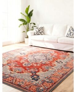 Noon East Carpet Rug Anti-Slip-  Size- 183 x 275 cm - 6x9 ft | Royal Heritage Design | Color- Red & Grey| Ideal as Carpets for Living room, Bedroom & Office