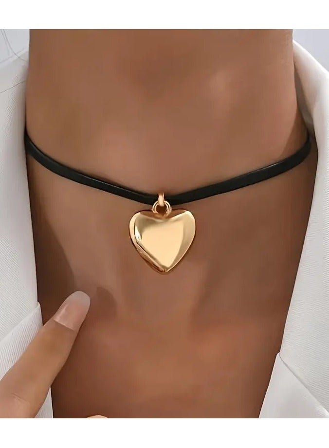 Goolsky Golden Glossy Heart Design Choker Simple Style Valentine's Day Gift For Lovers Female Necklace