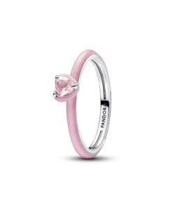 PANDORA Heart sterling silver ring with orchid pink crystal and glittery pink enamel
