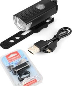 Ultra Bright USB Rechargeable Bike Light Set, Powerful Bicycle Front Headlight, 3 Light Modes, Easy to Install for Men Women Kids Road Mountain Cycling Black
