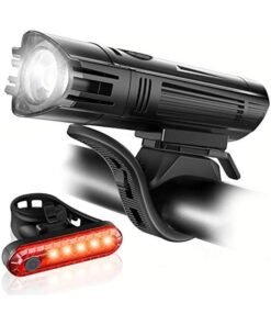 Ultra Bright USB Rechargeable Bike Light Set, Powerful Bicycle Front Headlight and Back Taillight, 4 Light Modes, Easy to Install for Men Women Kids Road Mountain Cycling Black