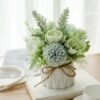 DUNISO Artificial Potted Plants, Small Ceramic Vase Fake Flowers, Artificial Hydrangea, Plant Desktop Decoration, Suitable for Indoor Home and Office Use, Suitable for Desk, Bookshelf, Bedroom, Living Room, Party (Green)