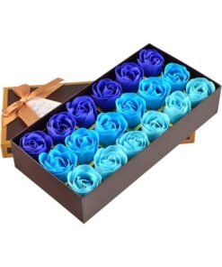 Bath Soap Rose Flower - Floral Scented Rose Petals for Bath, Petals Body Soap in Gift Box for Valentine's Day, Anniversary, Birthday, Mothers Day Gifts for Her(18 Pcs/Box Gradient Blue)