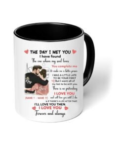 PRINTSHOP4ME Happy Valentine Day with a Black Two-Tone Coffee Mug - Perfect for Couples - Gift for Your Loved One - Gifts for Him Husband - Dad - Boyfriend on Valentines Day