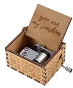 Wood Hand Crank Engraved Vintage Wooden Music Box Wedding Valentine Birthday Gift You are My Sunshine Gifts on Valentine's Day for ,Children