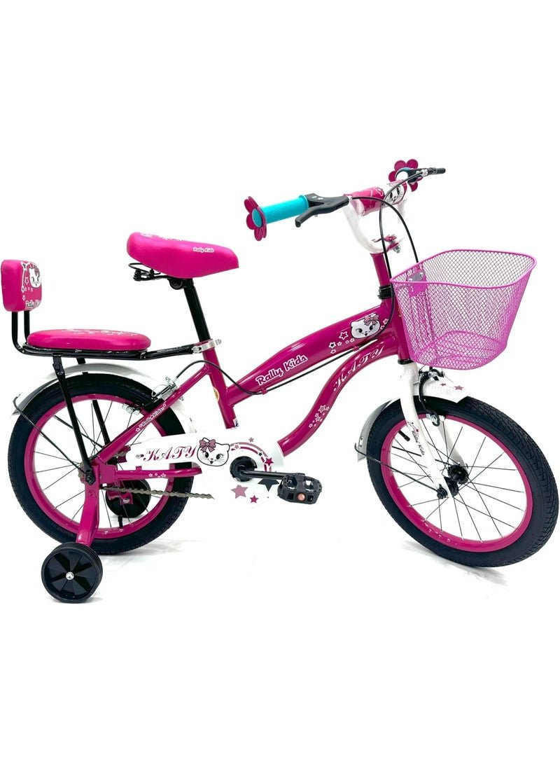 RALLY BICYCLE 16-Inch Kids Bike For Girls | 16-Inch Wheel Size| With Training Wheels |Chain Cover | Basket And Rear Seat | Dark Pink & White