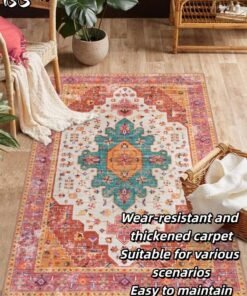 BS 140x200cm Bohemian Vintage Style Indoor Living Room/Outdoor Camping Blanket | Washable, Durable, Non-Slip Rug | Short Pile Indoor Carpet | Vibrant Colors | Exquisite Pattern | Soft Short Pile | Perfect for Camping, Patio, Living Room, Bedroom, Dining Room, Kitchen and Entryway.