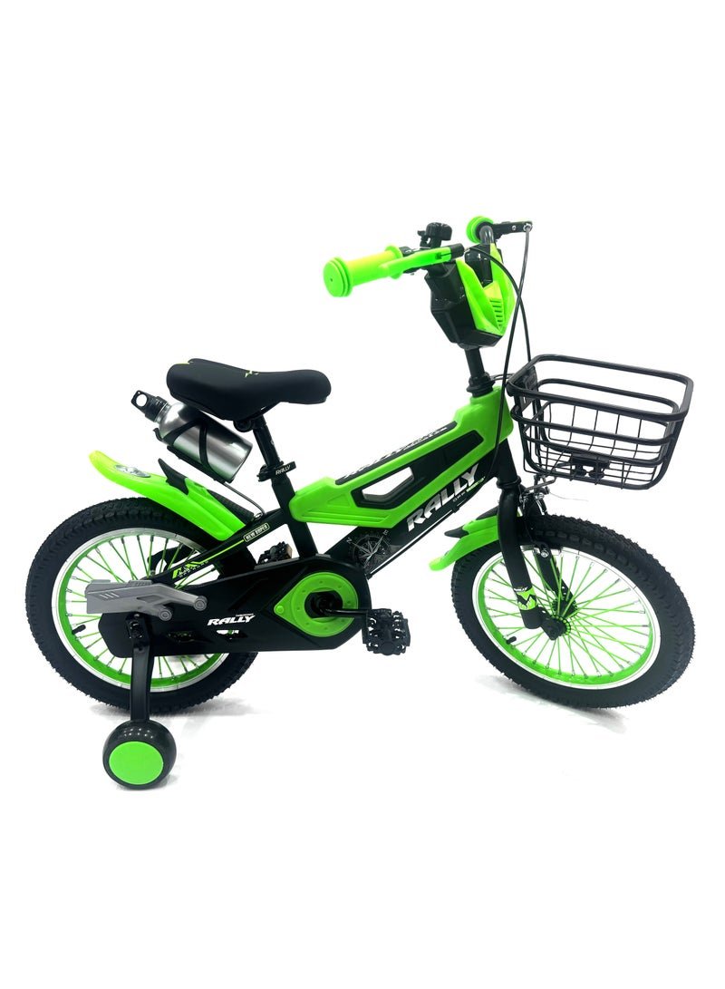 RALLY BICYCLE 16-Inch Kids Road Bike | 16-Inch Wheel Size | Adjustable Seat | Training Wheel | Chain Cover, Basket And Water Bottle | Green Color