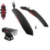 ABC AMOL BICYCLE COMPONENTS ABC Bicycle Front & Rear Mudguard with Reflective Tape and Iron Fitting + Cycle Waterproof Rechargeable Front & Back Light (Red)
