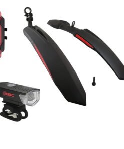 ABC AMOL BICYCLE COMPONENTS ABC Bicycle Front & Rear Mudguard with Reflective Tape and Iron Fitting + Cycle Waterproof Rechargeable Front & Back Light (Red)