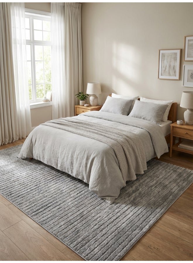 Noon East Carpet Shaggy Rugs with Soft Texture, Color - Grey, Size - 160x230 cm - 5x7.5 ft, Design - Rocco Stripes , Ideal for Medium Sized Family room, Bedroom with queen beds, 4-6 seater Dinning area, Entry hallways & Foyers