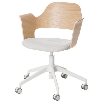 Conference chair with castors, white stained oak veneer/Gunnared beige