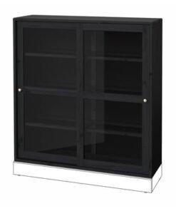 Glass-door cabinet, black, 121x35x123 cm