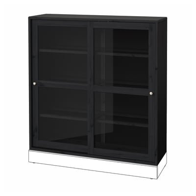 Glass-door cabinet, black, 121x35x123 cm