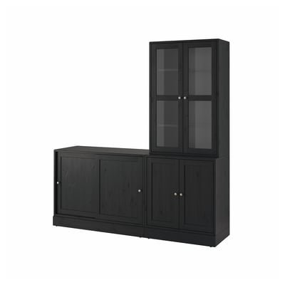 Storage combination w sliding doors, black, 202x47x212 cm