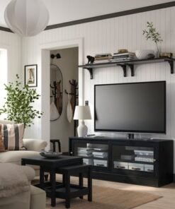 Alternative view of TV bench with plinth, black, 160x47x62 cm