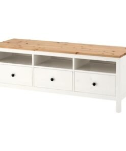 TV bench, white stain/light brown, 148x47x57 cm