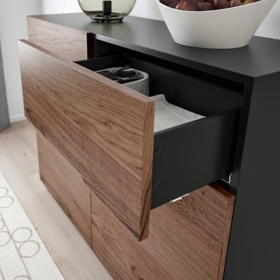 Sideboard, black/oak veneer brown stained, 120x97 cm - Image 2